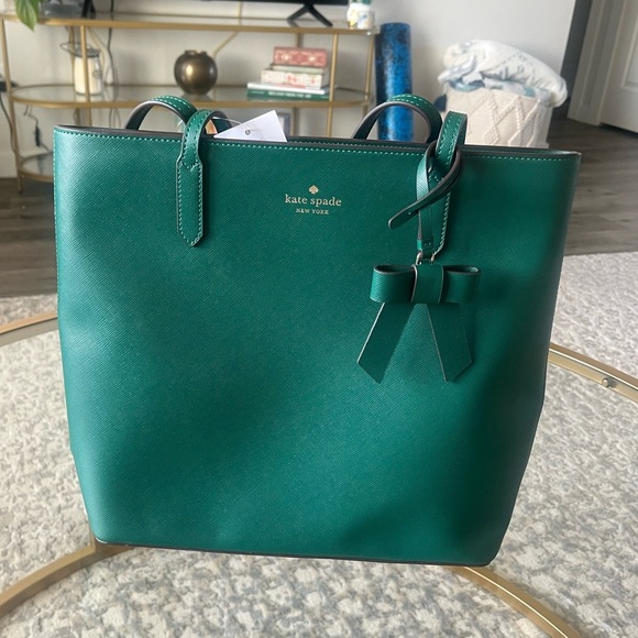 NWT Kate Spade Saffino Leather Green Tote Bag with Bow - Picture 1 of 9
